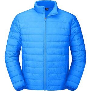 Mens Sky Blue Stand-Up Collar Water Resistant Outerwear Quilted Puffer Jacket